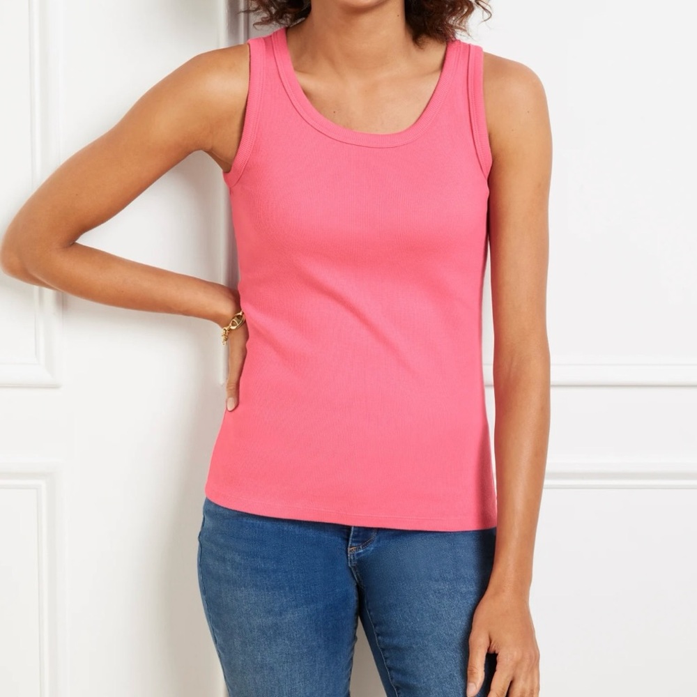 Talbots Women’s Pink Ribbed Sleeveless Tank Tee Size L